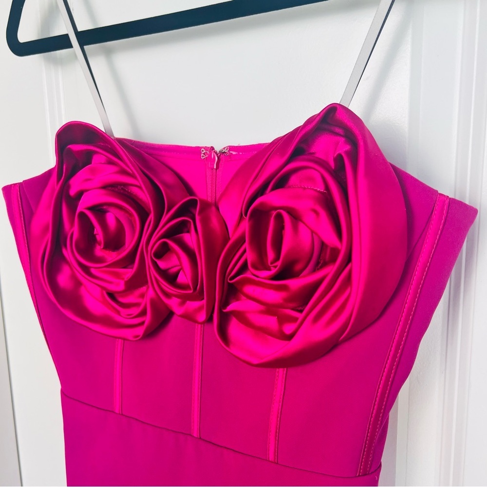 Monique Lhuillier Gemma Rosette Strapless Column Gown Dress Fuchsia Pink Formal - Picture 5 of 12